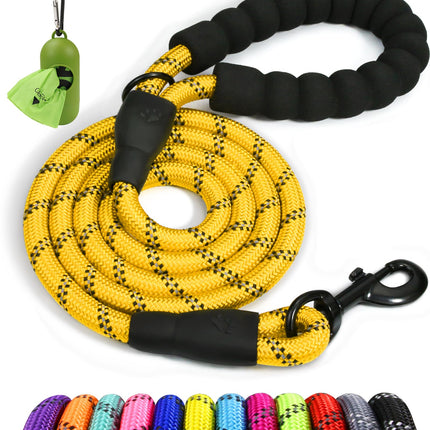 Correa de cuerda para perros medianos y grandes, 6 FT con mango acolchado, negro