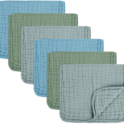 Muslin Burp Cloths Soft and Breathable Burp Cloths Baby boy 6 Pack 10x20 inches It is a Must-Newborn Essentials and Baby Essentials (6, Blue-Green)