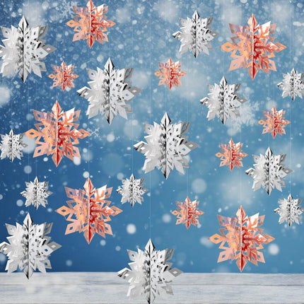 Snowflake Decorations, Paper Christmas Hanging Decor Indoor, White, 14-Pc