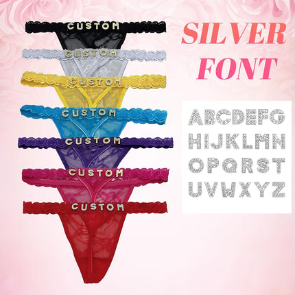 2-Pack Personalized Thongs with Names, Custom Lace Underwear Panties with Rhinestone Shiny Letter Name for Women & Girlfriend Birthday Gift/Valentine's Day Gift Black
