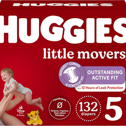 Huggies Size 5 Diapers, Little Movers Baby Diapers, Size 5 (27+ lbs), 132 Count (2 Packs of 66), Packaging May Vary