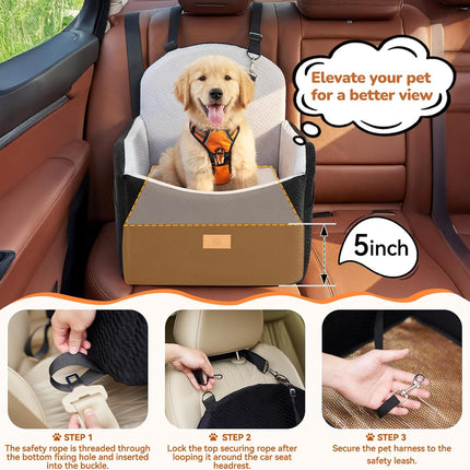 Dog Car Seat for Medium/Small Dogs, Dog Booster Car Seat, Pet Booster Seats Up to 40lbs with Waterproof Layer, 3 Storage Pockets and Safety Belt (Black/Grey)