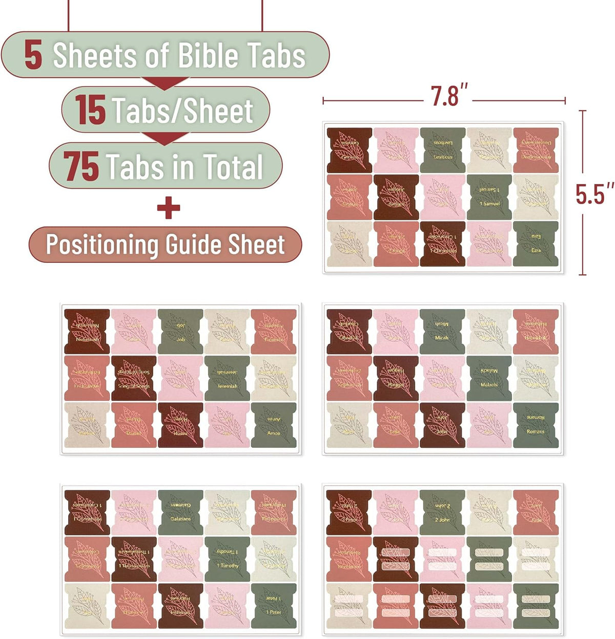 Bible Tabs, 75 Tabs, Autumnal Earth, Gold Foil Embossed Lettering, Laminated Bible Tabs for Women and - photo 2