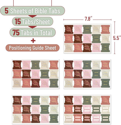 Bible Tabs, 75 Tabs, Autumnal Earth, Gold Foil Embossed Lettering, Laminated Bible Tabs for Women and - photo 2