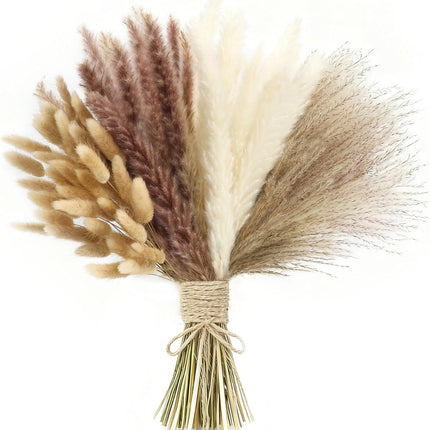 xin's convey 110pcs Dried Pampas Grass, (Vase Not Included),Dried Flower Bouquet, Reed Grass Bouquet for Boho Floral Home, Wedding Party Centerpiece, Rustic Farmhouse Decoration.(Brown)