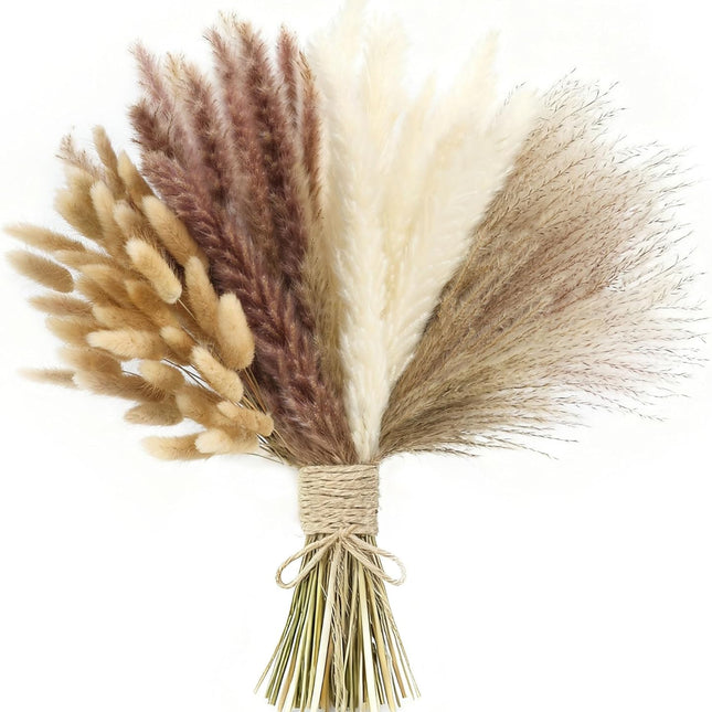 110pcs Dried Pampas Grass, (Vase Not Included),Dried Flower Bouquet, Reed Grass Bouquet for Boho Floral Home, Wedding Party Centerpiece, Rustic Farmhouse Decoration.(Brown)