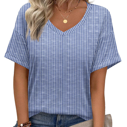 Blusas de verano para mujer, manga corta, casuales para trabajo, camiseta con cuello V de moda