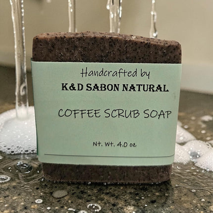 K&D Coffee Scrub Soap - Natural Exfoliating Bar with Coffee Grounds & Kaolin Clay - Lavender Scented Energizing Soap - 4oz Handcrafted