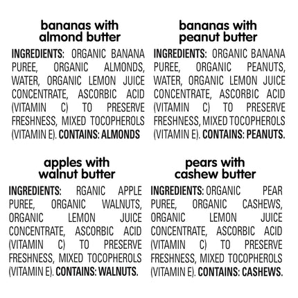 Happy Baby Organics Nutty Blends Stage 2, Fruit and Nut Butter, Allergen Introduction in Baby Appropriate Texture, for 6+ Months, 8 Variety Ct