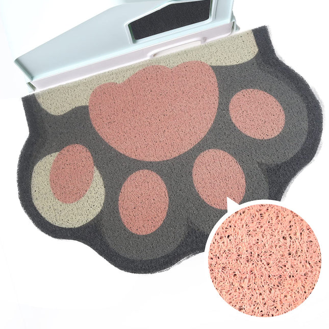 Cute Cat Litter Mat 24”x16”, Litter Box Mat, Litter Trapping Mat, Soft on Kitty Paws, Easy Clean, Anti Slip, Pet Accessories, Door Floor mats - Grey Pink