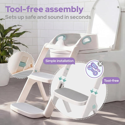 lalalark Potty Training Seat, 2-in-1 Toddler Toilet Seat with Steps, Upgrade Potty Step Stool for Toddler with Anti-Slip Pad Step Stool, Extended Splash Guard, Foldable Potty Ladder Boys Girls, Green