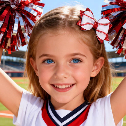 2PCS Baseball Hair Bows with Red Glitter White and Red Leather Sports Theme Hair Accessories Assorted Hair Accessories Alligator Clip for Little Girls Toddler Kids Teens