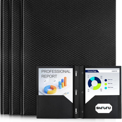 Textured 2 Pocket Folder with 3 Prongs, 3 Pack Letter Size 8.5x11, Heavy Duty Textured Folder with Metal Fasteners for School, Office & Business (Black)