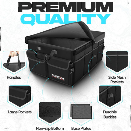 FORTEM Trunk Organizer For SUV Car Trunk Organizer, Foldable Storage, Car Accessories for Women Men, Collapsible Bag, Perfect Christmas Gifts, 600D Oxford, Non Slip Bottom, Straps, Soft Cover (50L)