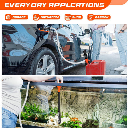 Electric Fuel Transfer Pump, 3.2GPM Portable Fluid Transfer Siphon Pump with Oil Pipeline, Battery Gas Pumps with 47 Inches Hose &Gloves for Car/RV(Orange)
