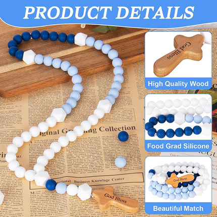 Silicone Baby Rosary with Cross, Baptism Gift Baby Rosary Teether for Boy Girl Kids, My First Rosary Catholic Religious Gifts Christian First Holy Communion Party Decorations, Blue