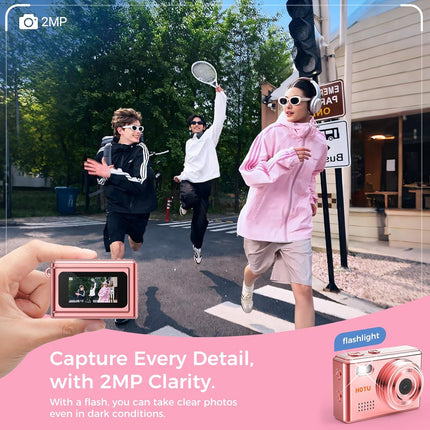 HOTU Mini Keychain Digital Camera, Y2K Pocket-Size Mini Camera, 2MP 1080P Small Camera with 32GB Card, Video Recorder with Long Battery Life for Travel, Party and Vlog (Rose Gold)