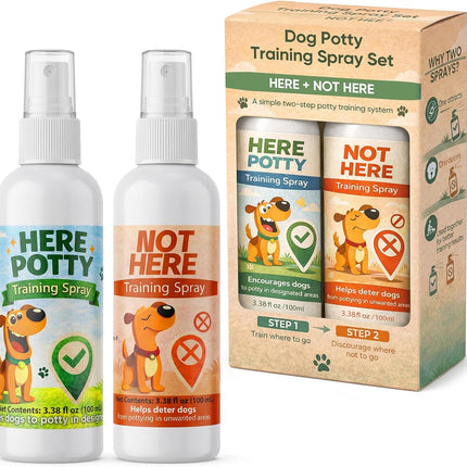 Dog Potty Training Spray for Dogs & Puppies, No-Go Spray & Here Potty Training Spray, Helps Stop Marking & Supports Housebreaking, Safe Gentle Formula, Indoor Outdoor Training Aid - 3.38 fl oz 2 PCS