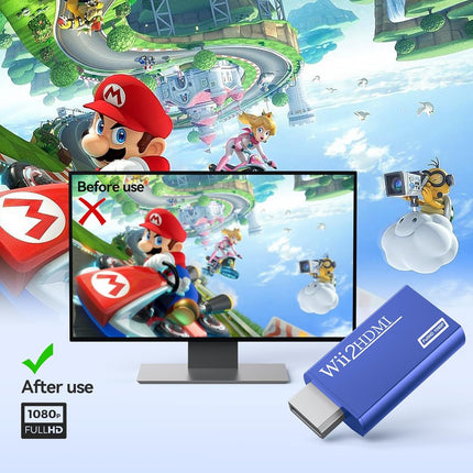 GANA Wii to HDMI Converter Adapter with Hdmi Cable Connect Wii Console to HDMI Display in 1080p Output Video with 3.5mm Audio Supports All Wii Display Modes Blue
