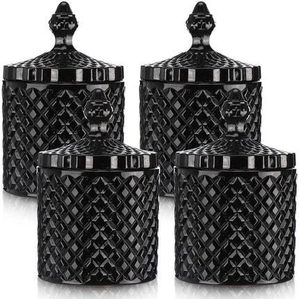 4 Pcs Crystal Glass Candy Jar Set with Lids Home Decorative Storage Jars for Apothecary, Bathroom, Kitchen, and Pantry, Ideal for Cotton Swabs and Jewelry (Medium,Green)