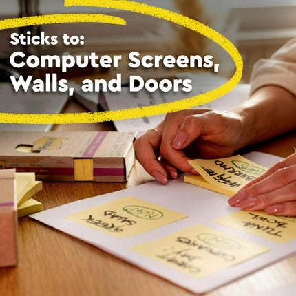 Post-it 100% Recycled Paper Super Sticky Notes, Canary Yellow, 3 in. x 3 in., 5 Sticky Note Pads, 70 Sheets per Pad, School Supplies and Office Products