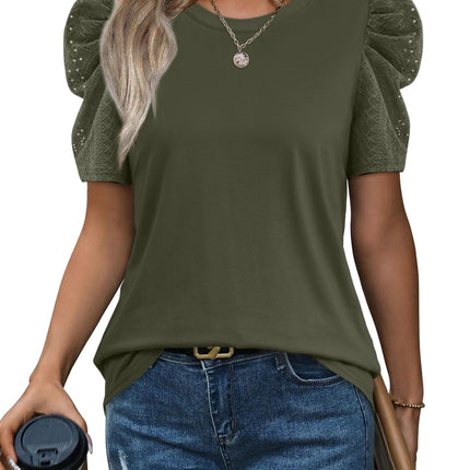 Summer Tops for Women Puff Sleeve Crewneck T Shirts Casual Blouses Spring Outfits Fashion Clothes