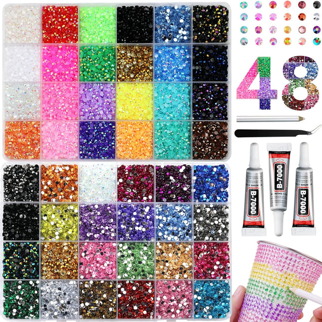 48000Pcs Resin Rhinestones for Bedazzling Kit, 48 Color 3mm Flatback Gems