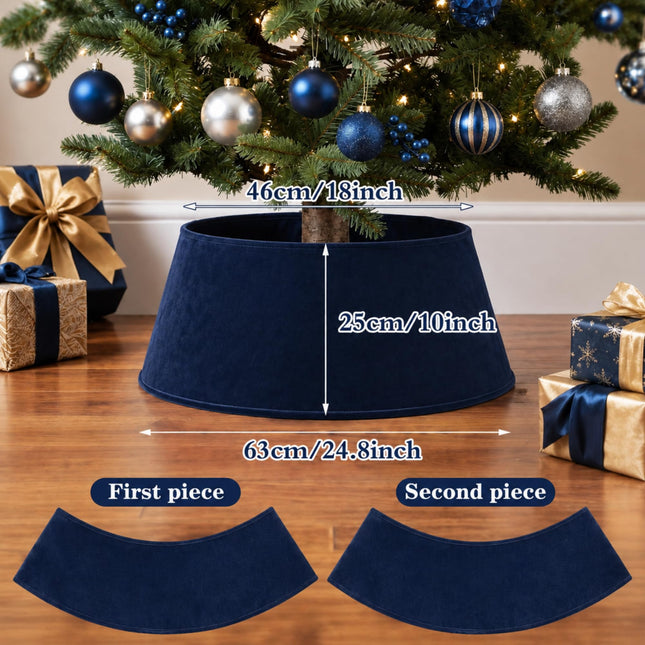 Navy Blue Velvet Christmas Tree Collar 24‘’ Tree Base Cover