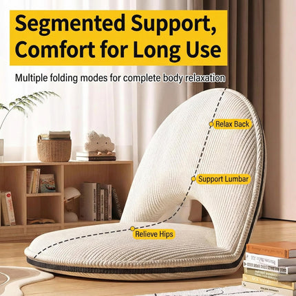 Foldable White Adjustable Floor Chairs with Back Support, Tatami Style Folding Floor Chair for Bedroom, Bay Window, Balcony, Living Room or Bedside – Single Seat Floor Lounger with Backrest Cushion