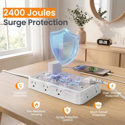 6 FT Surge Protector Power Strip with 6 USB, 16 Outlets, 2400J - photo 4