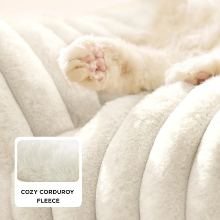 Bedsure ComfyFleece™ Cute Cat Couch for Pets - As Seen on TV on Good Day New York, Fuzzy Cats beds for Indoor Cats with Removable Washable Cover, Supportive Pet Sofa, 24inch, Cream