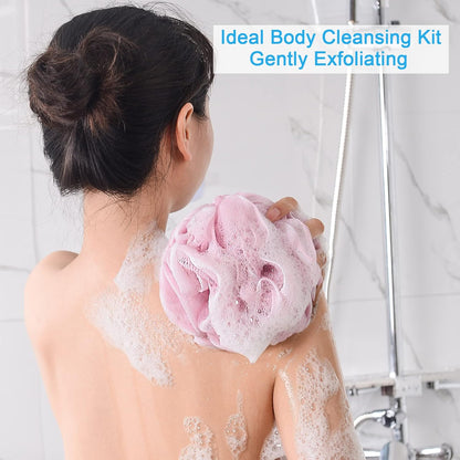 Loofah Sponge 60g/Piece, Exfoliating Bath Sponge Body Scrubber, Loofa Set of 4 - White Grey-Pink-Army - photo 3