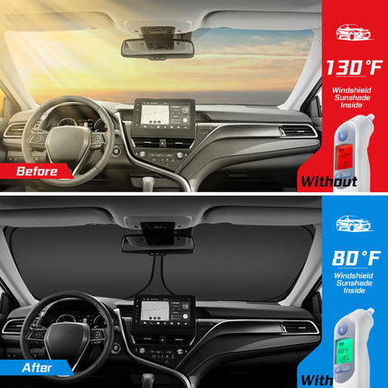 Windshield Sun Shade for Chevy Silverado/GMC Sierra 1500 2500 3500 2019-2025 2026, Custom Fit Foldable Front Window Sunshade Sun Visor Protector, Block UV Rays Keep Your Car Cooler