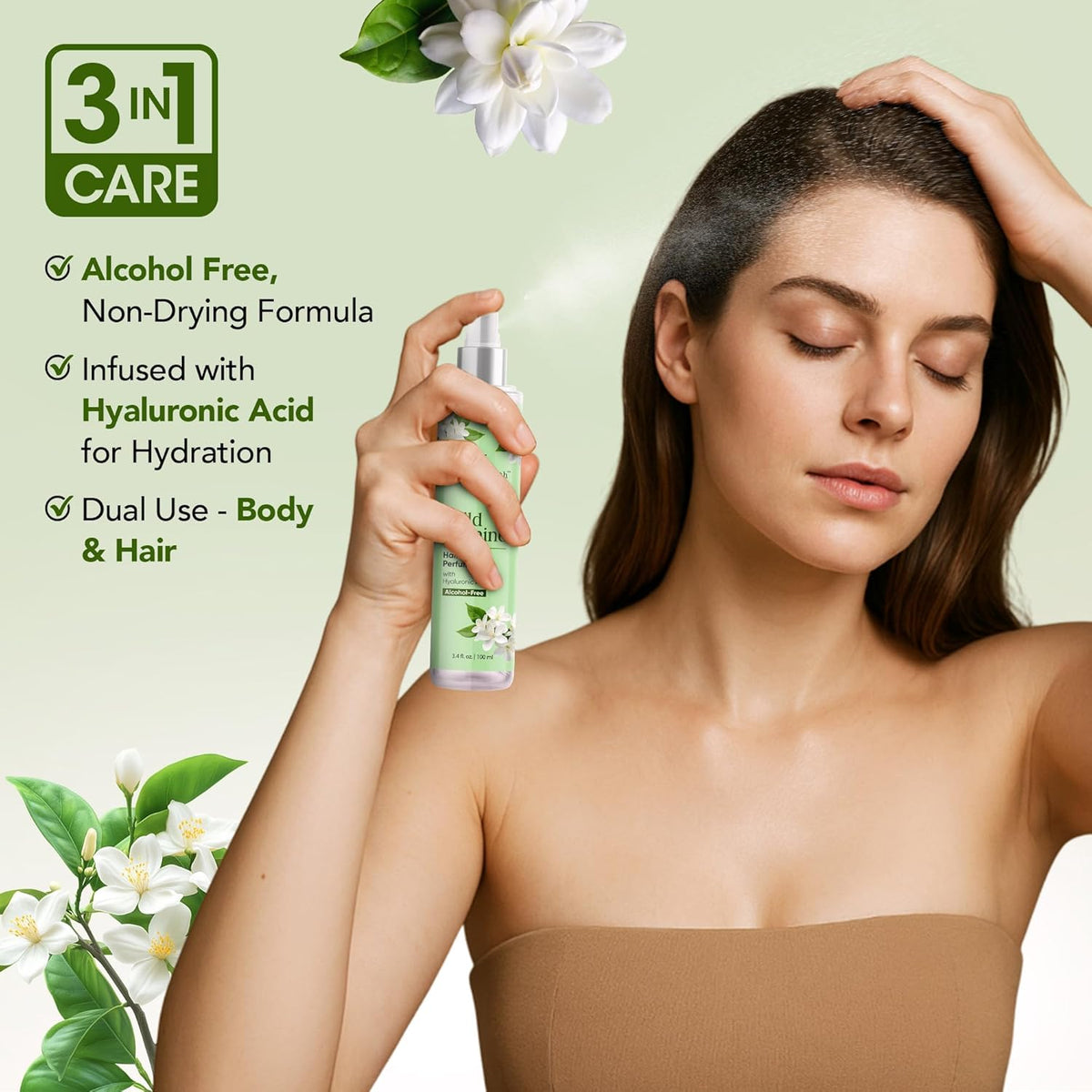 Jasmine Hair Perfume & Body Mist, Alcohol-Free Everyday Fresh Fragrance Spray, 3.4 fl oz - photo 4