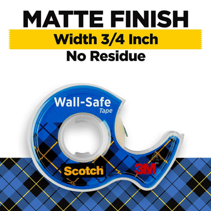 Scotch Wall-Safe Tape, 1 Dispenser Roll, Removable Wall Safe Tape, for Hanging Photos, Art, Décor, 3/4 in x 650 in