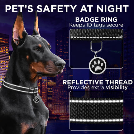 TECEUM Reflective Dog Collar – Black – L – Extra Soft Padding – Basic Nylon Pet Collar – Quick Release Buckle – Fits Small, Medium and Large Dogs, Puppies, Cats – ESA & Service Dog Options