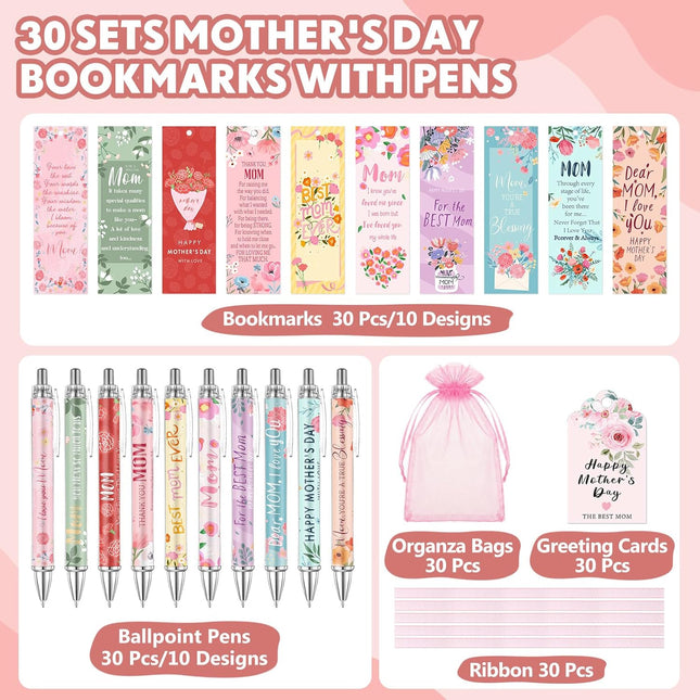 30 Sets Mother's Day Appreciation Gifts Set Mom Pen and Bookmark