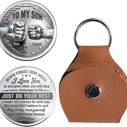 Personalized To My Son Coin Pocket Hug, Custom A Hug From Dad Coin, Son Keychain from Dad, Father's Day Birthday Gift for Son