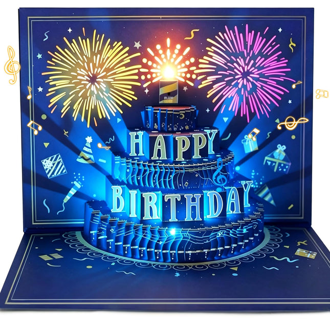 Pop Up Birthday Card with Music, Light, Firework For Men Women
