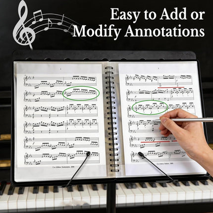 Sheet Music Folder 1 Pack, 40 Sleeves Hold 80 Pages, Easy to Annotate Pages, Music Binder with Spiral Binding that Stays Open and Lays Flat, Includes Label, Black
