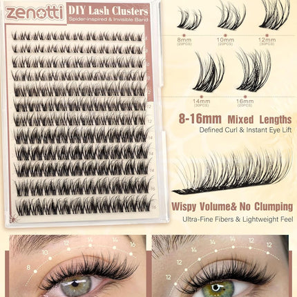 Spider Lash Clusters Wispy Eyelash Clusters Natural Breeze Lashes Cluster Venus Cluster Eyelash Extensions D Curly Cosplay Individual Lashes with Invisible Band DIY at Home 8-16mm by zenotti