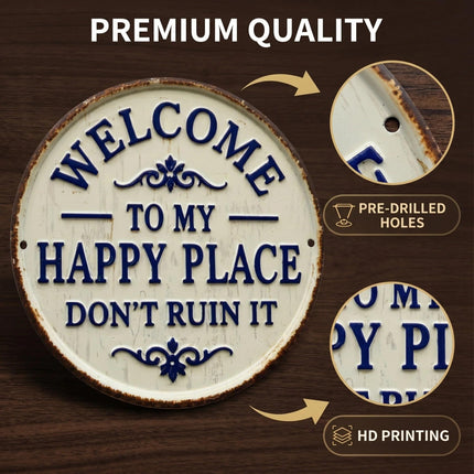 Round Metal Welcome Sign for Front Door