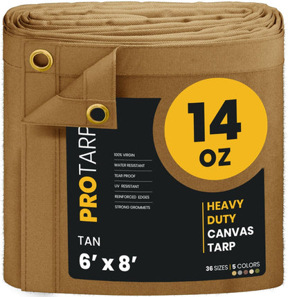Tan Polyester Canvas Tarp, 6 x 8 Feet, 14 oz, Brass Grommets