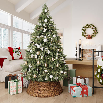 28 Inch Woven Rattan Christmas Tree Collar, 5-Piece Xmas Tree Skirt