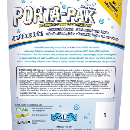 Walex Porta-Pak Black Holding Tank Deodorizer & Portion Control System Drop-Ins - Rapid Breakdown of Waste & Paper, Odor Prevention, Cleans Tank & Sensors - Clean Linen, 10-Pack