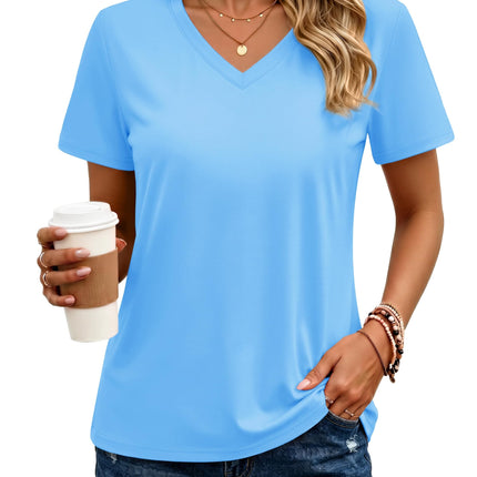 Women's Cotton T Shirt V-Neck Short Sleeve Shirt Classic-Fit Casual Breathable Tee Summer Basic Tops