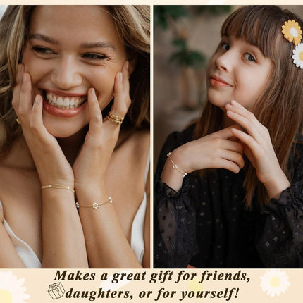 DAYANEY Pearl Bracelets for Women, Gold Bracelet Silver Pearl Jewelry as Gifts for Girls, Dainty Daisy and Heart Braclets Cute Floral Prom Jewelry for Bridesmaid Brazaletes Para Mujer