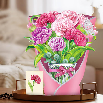 Airpark Pop Up Flower Card, 3D Paper Flowers Bouquet, Birthday, Thank You, Get Well Greeting Cards with Note Card & Envelope, Carnations