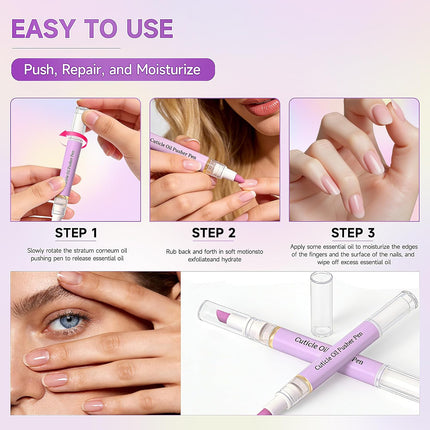 2 Pcs 2-in-1 Cuticle Oil Pusher Pen - 2026 New Ceramic Cuticle Pen,No Leak Travel Size Cuticle Pusher Pen With Oil,Moisturizing And Brightening Instant Keratin Removal Tool For Dry Damaged Nails