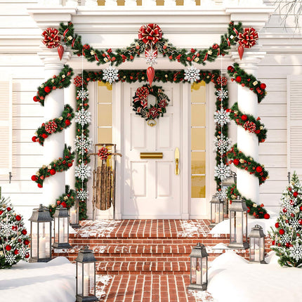 40Pcs White Glitter Snowflake Winter Snowflake Ornaments Christmas Hanging Decorations with 197 Inches Silver Rope for Wedding Birthday Home Xmas Tree Window Door Accessories